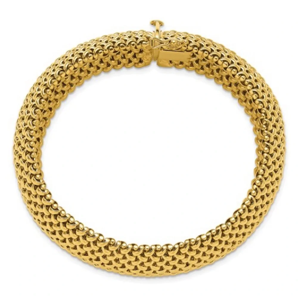 Herco 14K Gold Polished Mesh Bracelet – 22mm Wide, 7.5 Inch | Made in Italy